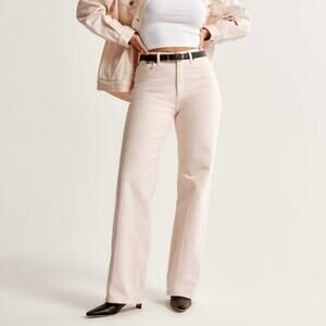 Abercrombie & Fitch Curve Love High Rise 90 Relaxed Jean Light Pink 33 Short NWT